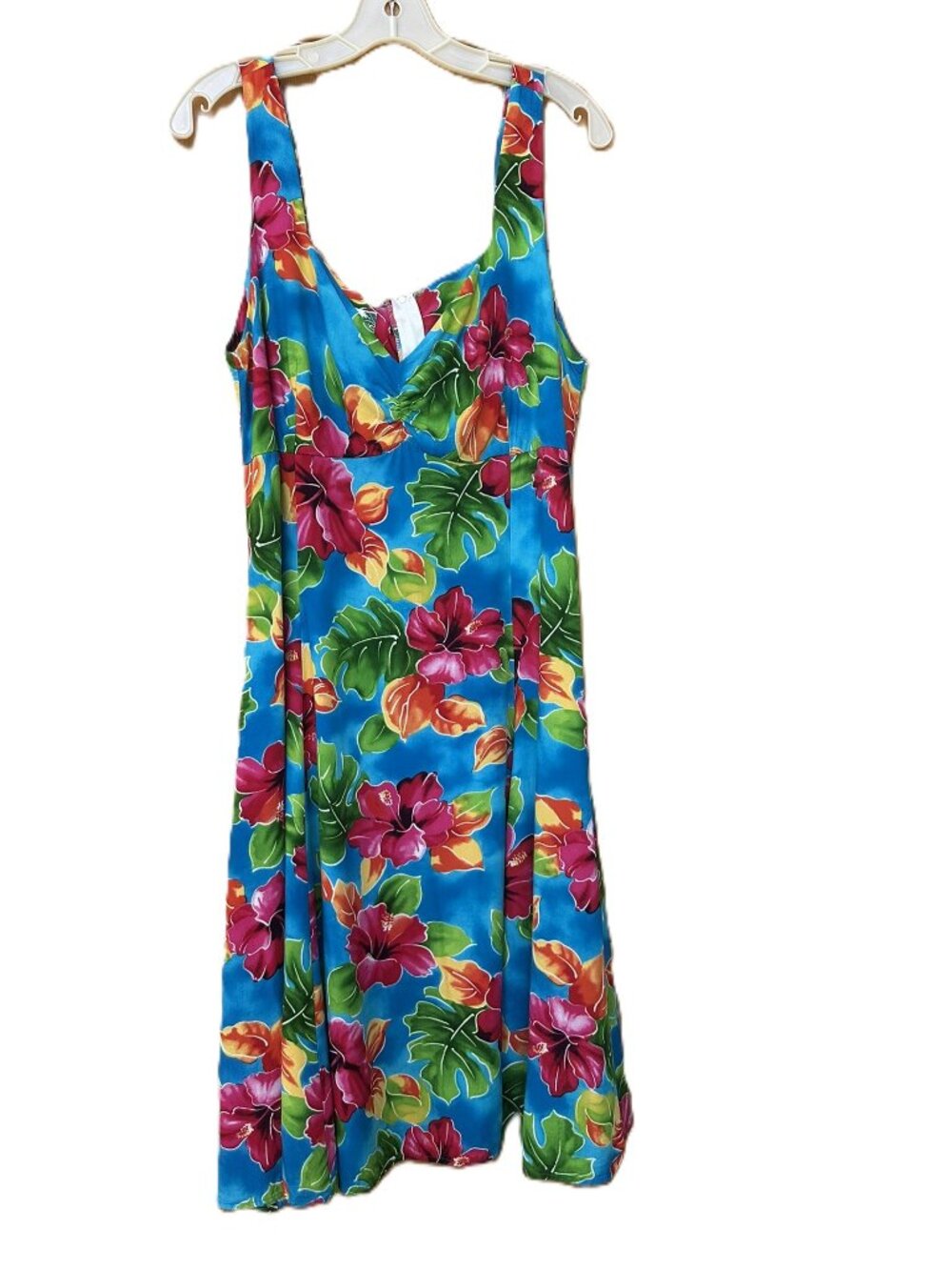 Two Palms Hibiscus Watercolor Princess Flare Hawaiian Sundress Blue XL - 2XL